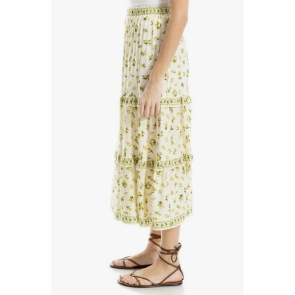 💕MAX STUDIO💕 Ruffle Tiered Midi Skirt ~ Natural Lemon Harvest XL NWT - Picture 3 of 14
